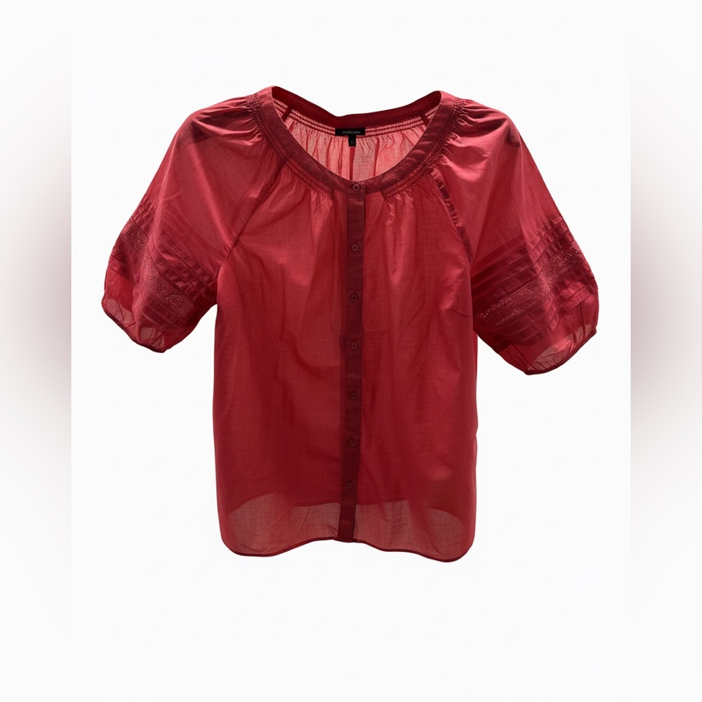Talbots Crimson Sheer Button-Front Puff Sleeve Blouse